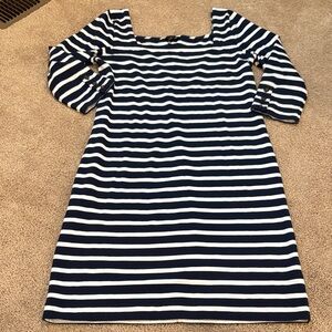 J crew cotton striped square neck boat neck dress
